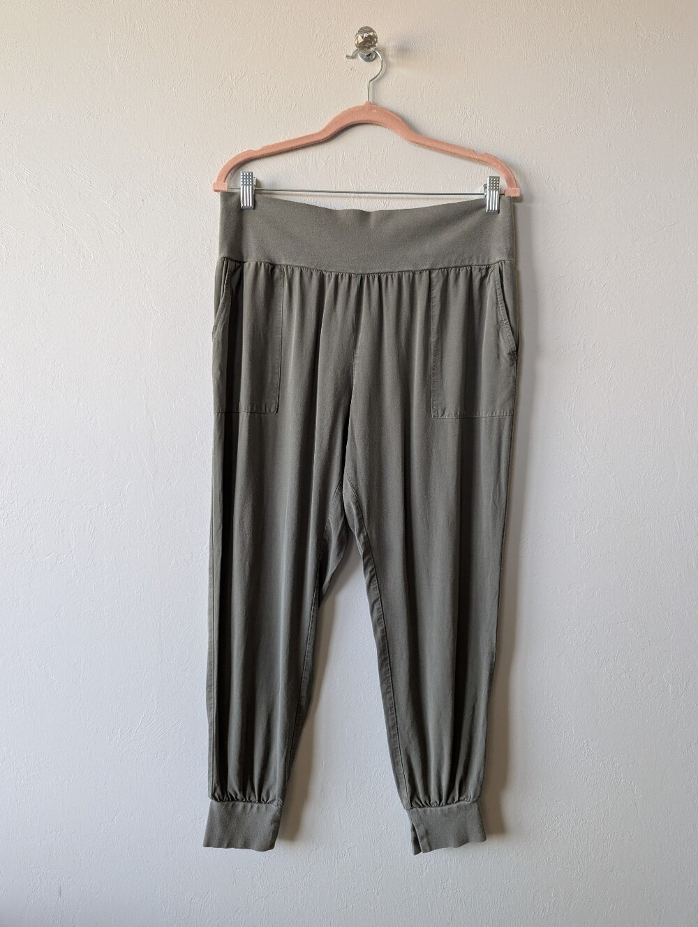 Tea n Rose Olive Green Relaxed Pull-On Jogger Pants Stretch Cotton Size L